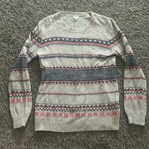 J. Crew Factory Fair Isle Crew Neck Sweater Beige Women's Medium Merino Wool